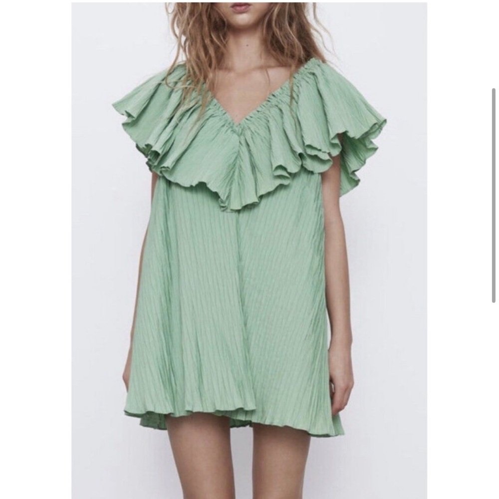 Zara Green Pleated Dress